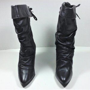VTG Y2K Yugoslavia Black leather boots with high heels. Size 9
